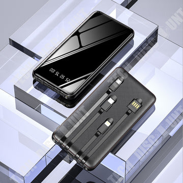 TD® Batterie externe 3 câbles intégrés et port USB Powerbank portable chargement rapide compatible avec iPhone Android Samsung Type